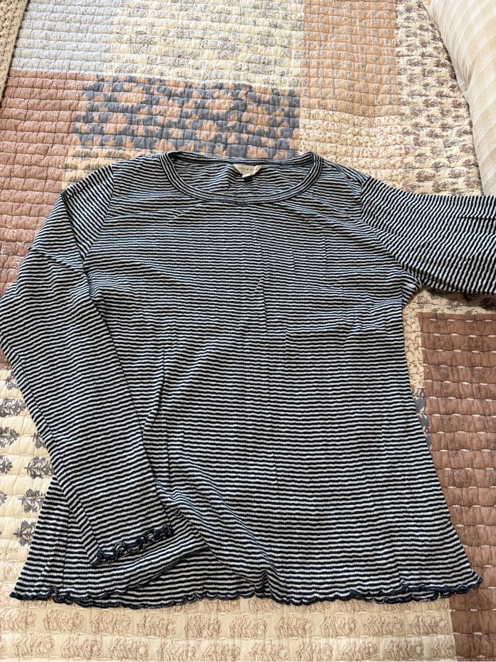 Lucky Brand 100% Cotton Navy and White Striped Long Sleeve Tee